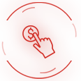 Ícone vermelho com um círculo e um desenho de uma mão com polegar apontando para um círculo com um cifrão