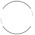 Ícone branco com um círculo e no centro e um desenho de uma casa com perfil com capacete de obra, engrenagem e um papel com escritas