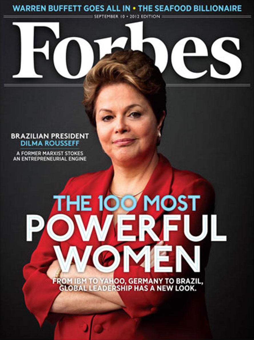 Revista Forbes com Dilma Rousseff na capa. Ela é a primeira pessoa brasileira e aparecer na capa da Revista Forbes.